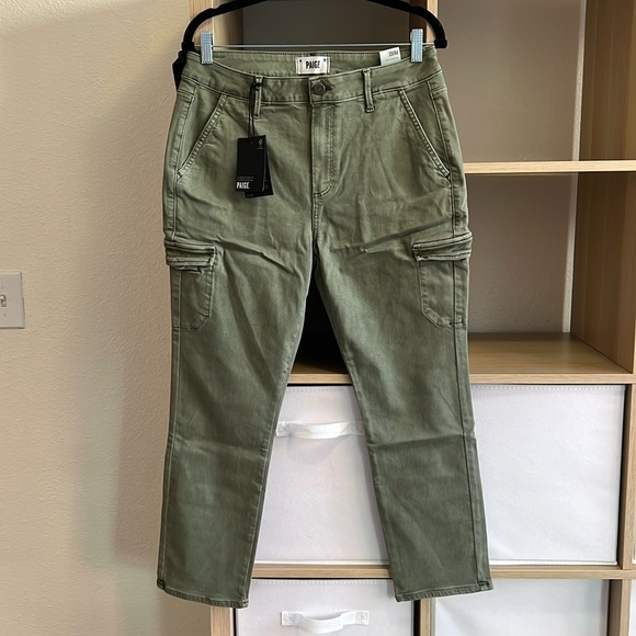 NWT Paige Jolie Petite Vintage Ivy Green Cargo Pants Size 31 Petite - Picture 2 of 6